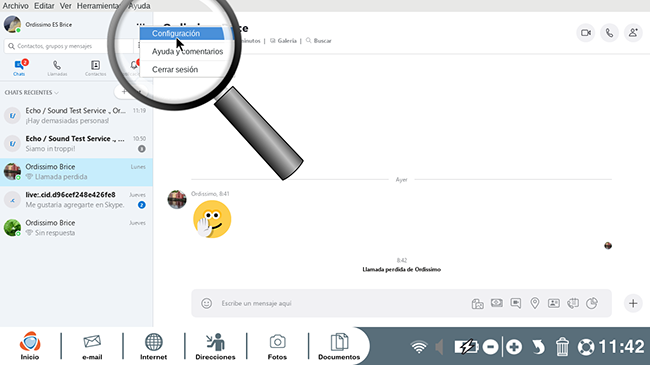 Haz clic en Configuración de Skype